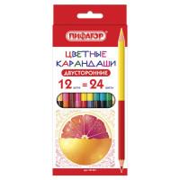 ПИФАГОР Карандаши цветные двухцветные "Сочные фрукты", 12 штук, 24 цвета, заточенные
