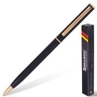 BRAUBERG Ручка шариковая бизнес-класса "Slim Black", черный корпус, золотистые детали, 1 мм, синяя