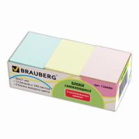 BRAUBERG Блоки самоклеящиеся (стикеры) "Brauberg", 38x51 мм, 100 листов, 12 блоков, 3 пастельных цвета