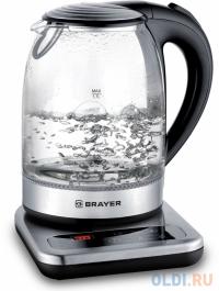 BRAYER 1003BR Электрический чайник BRAYER, 1,7 л, стекл., подставка, 40-100 °С, Под. t, подсветка, черн.