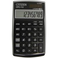 CITIZEN Калькулятор карманный "CPC-112BK", 12 разрядов, двойное питание, 72x120x9 мм, черный