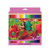 School Карандаши цветные "Цветочные феи", трехгранные, 24 цвета