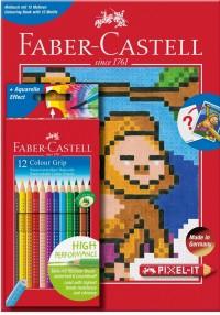Faber-Castell Карандаши цветные "Grip", 12 цветов + книга-раскраска "Pixel"