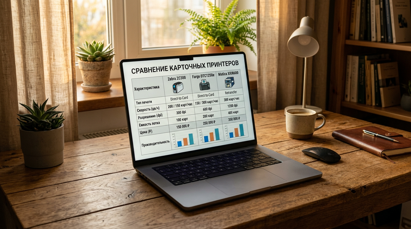 Сравнение характеристик карточных принтеров на экране