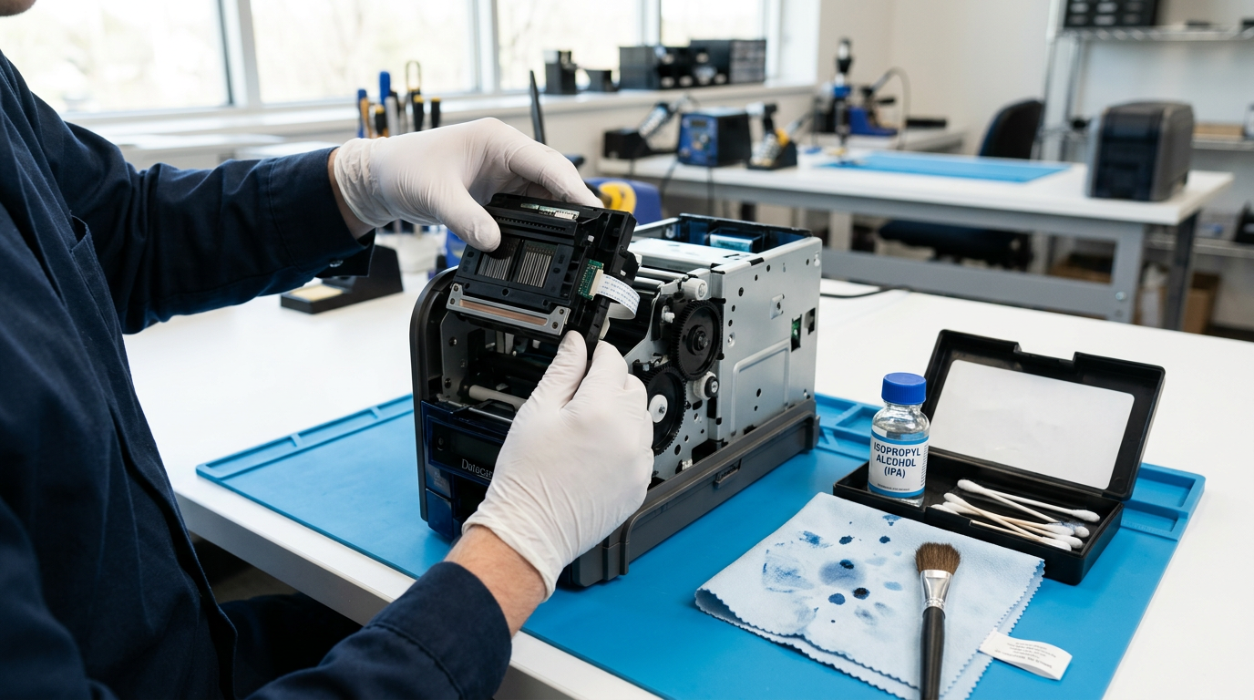 Чистка печатающей головки карточного принтера